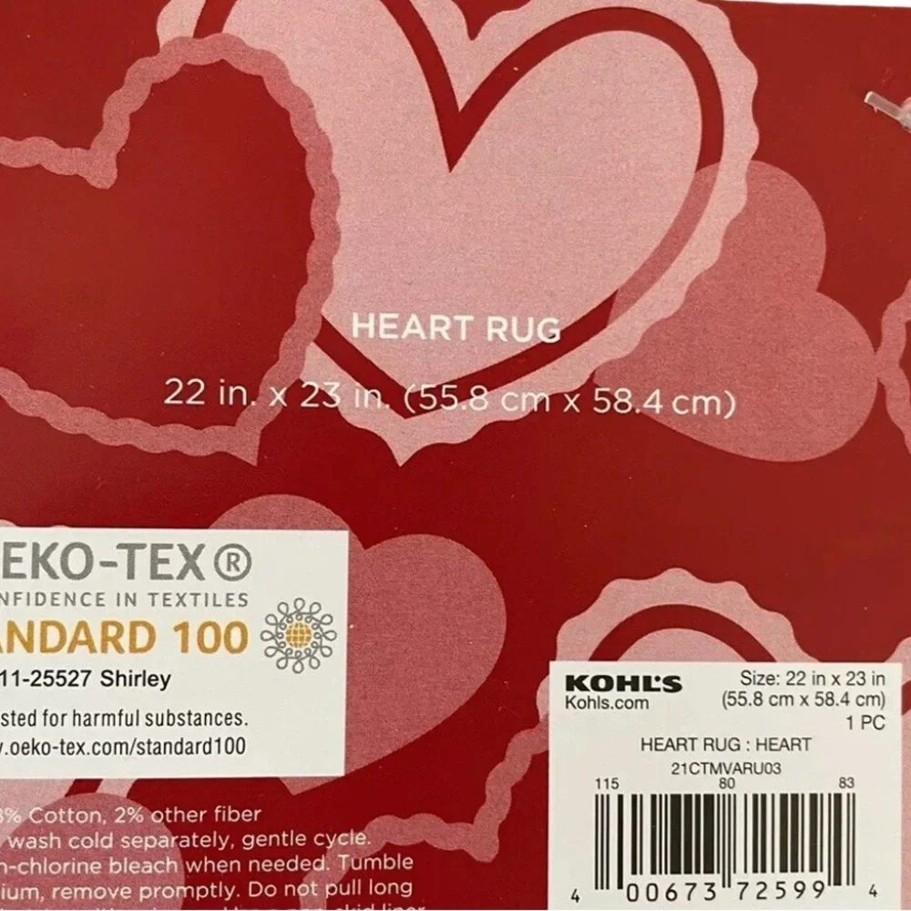 ❣️Valentine's Day Red & Pink Heart Shaped Bathroom Bath Kitchen Rug 22”x23” New